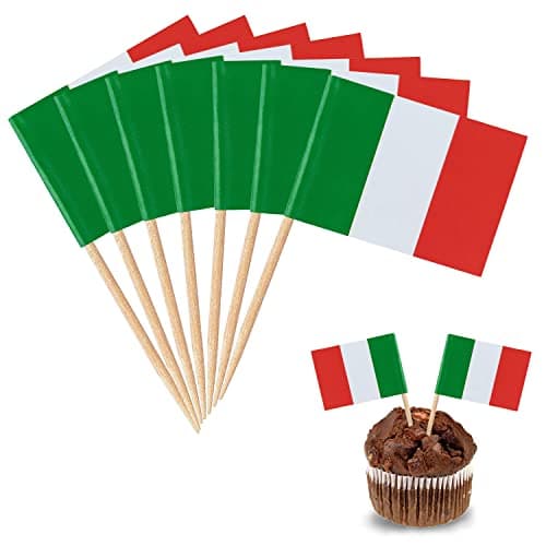 YXHZVON 100 Pièces Drapeau Italien Cure-Dents, Cocktail Stick Drapeaux Mini Drapeau Cupcake Toppers Stick pour Fête Nourriture Cake Vaisselle Fruits Pub Fête Décoration