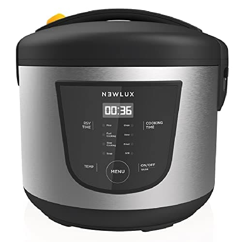 NEWLUX - Robot de cuisine multifonction 5L, programmable jusqu'à 24H, cuisson automatique, 8 menus préréglés et fonction de maintien au chaud jusqu'à 24H. Comprend un seau antiadhésif | Noir