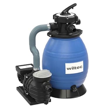WilTec Filtre à Sable et Particules – 370 W – capacité 26 l / 20 kg – 13 200 l/h – avec Vanne 5 Positions et Pompe de filtrage Auto-amorçante – Cuve de Filtration pour Piscine Hors-Sol Swimmingpool