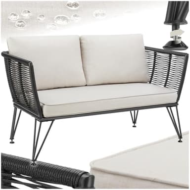 TecTake® Canapé 2 Places Salon de Jardin Exterieur en Résine tréssée Salon Exterieur, Banquette de Jardin Coussins Inclus, Amenagement Balcon Terrasse Veranda Patio Maison