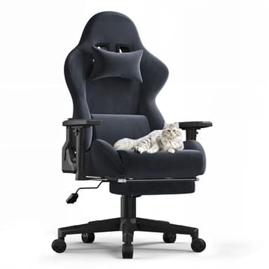 Devoko Chaise Gaming Ergonomique en Tissu Respirant avec Repose-Pieds – Fauteuil Gamer Inclinable 170° avec Massage Lombaire, Chaise Gaming Bureau Réglable 200KG pour Adulte, Gris