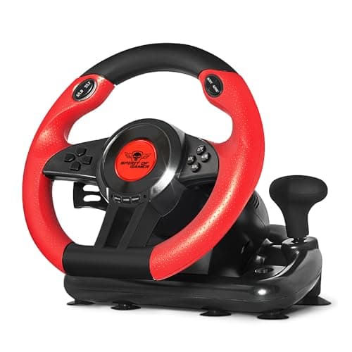 SPIRIT OF GAMER – RACE WHEEL PRO 1– Volant de Course Avec Pédales, Vibrations, Levier de Vitesse et palettes séquentielles – Amplitude Braquage 180° - Support de fixation bureau - PC
