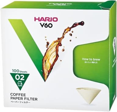 Hario VCF-02-100 MK - boîte de 100 filtre papier blanc pour cafetiere filtre Hario V60 4 tasses