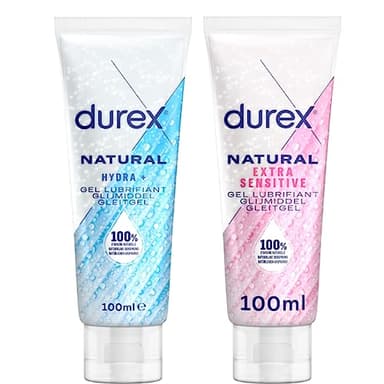 Durex Gels Lubrifiants Naturels - Lot de 2 Gels Sexuels 100ml (Extra Sensitive et Hydra +)