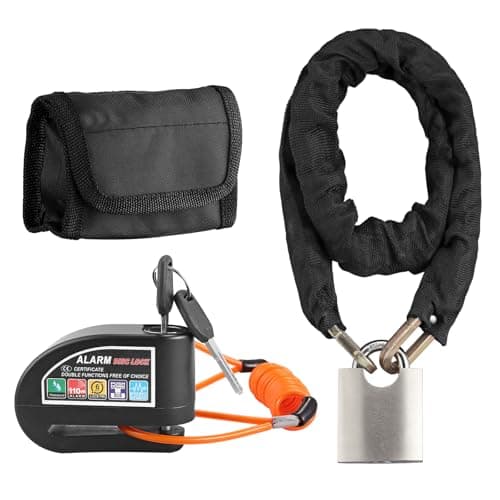 Justech Antivol de moto Cadenas de chaîne de vélo Cadenas + Alarme de moto Antivol de disque Deux modes Verrouillage de frein à disque 110 dB