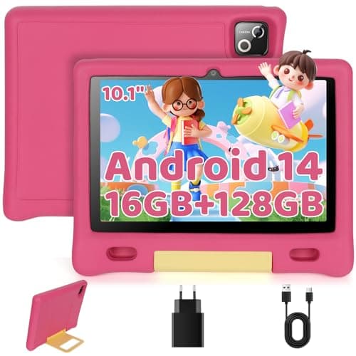 Whitedeer Tablette pour Enfants - Tablette 10 Pouces Octa Core pour Enfants avec 16 Go + 128 Go + 1 Go TF, Wi-FI 6/BT 5.3, Widevine L1, 5000 mAh, contrôle Parental, Préinstallé KIDOZ Rose