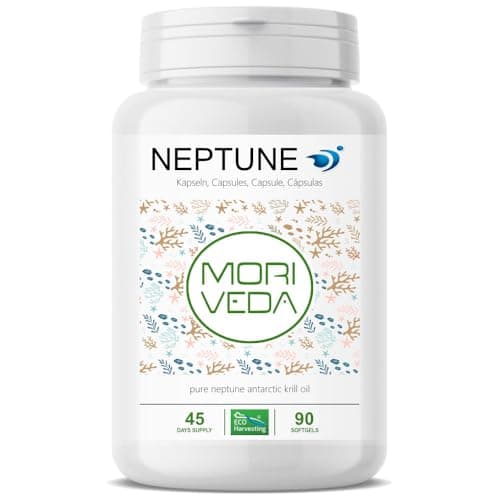 MoriVeda® Krill Oil Capsules 90, 100% Pure NEPTUNE Premium Krill Oil - Omega 3,6,9 Astaxanthin, Phospholipids, Choline, Vitamin-E - Marque de qualité de MoriVeda (1x90)