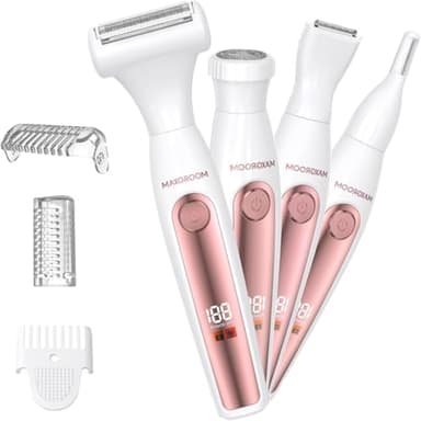 Rasoir Electrique Femme,4 en 1 Rasoir Intime pour Femme,Rasoir Multifonctionnel Femme,Rasoir Électrique Femme USB-C Rechargeable,IPX6 Tondeuse Maillot Femme,pour Corps,Aisselles,Bikini,Sourcils Visage