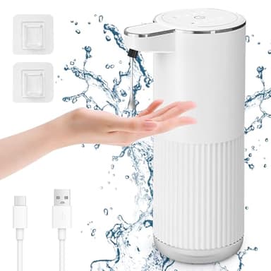 Cuteefun Distributeur Savon Automatique Liquide, 400ml Distributeur de Savon Électrique Mural, Affichage de la Batterie, Volume de Mousse Réglable à 4 Niveaux, pour Salle de Cuisine, Bain, Blanc