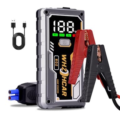 Booster Batterie Voiture 5000A Démarreur Batterie Portable （Jusqu'à 10L GAS/8L Diesel） Jump Starter 12V avec Pinces de Sûreté Intelligentes,LED，Grand Ecran d'affiche