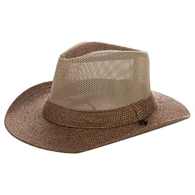 Chapeau de paille Panama à large bord Fedora Chapeau de soleil UPF50+ Unisexe, marron