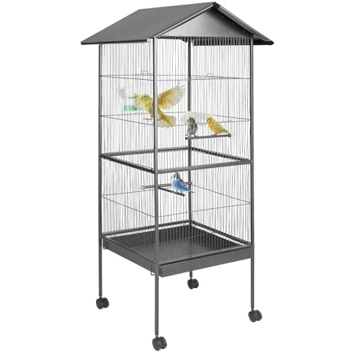 tectake® Cage à Oiseau avec Toit Voliere Oiseaux Interieur Cage Perroquet sur roulettes 52x52x162cm avec bac à Sable, Grand mangeoire & 4 perchoir Oiseaux, idéal Perroquet Perruche canari calopsitte