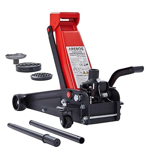 Arebos 3T Cric hydraulique de manœuvre avec pédale intégrée | Hauteur d'encastrement 130-508 mm | 2 Supports en Caoutchouc | Jack roulettes 360° | Béquille Voiture