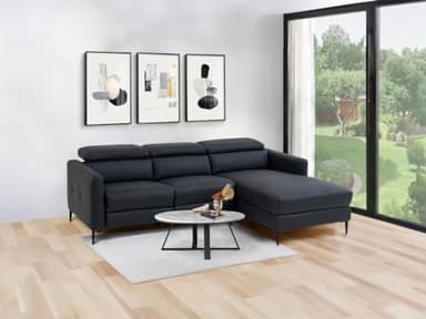 Vente-unique - Canapé d'angle Droit Relax électrique en Cuir Noir FUSETA