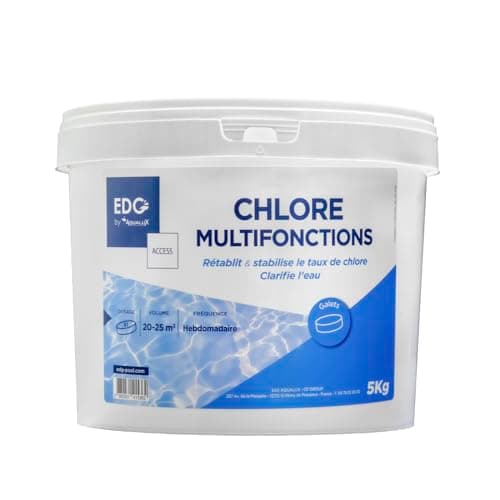 EDG - Chlore Piscine Multifonctions - Désinfecte - Clarifie - Galet 200g - Seau 5 Kg- Action Permanente Longue Durée - Multiactions - Gamme Access