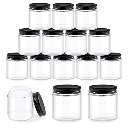 Glarks Lot de 12 bocaux ronds en verre transparent avec couvercle intérieur et couvercles noirs pour ranger crèmes, produits de beauté, cosmétiques et pommades 118 ml