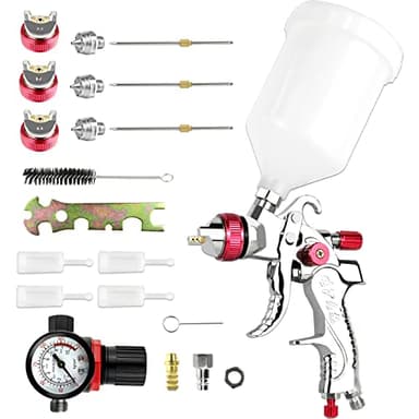 Vanwoke HVLP Pistolet à Peinture pulvérisateur avec 1.4MM 1.7MM 2.0MM buse 600CC Tasse véhicule Voiture clôture Outils de Peinture avec régulateur de Pression d'air (Rouge)