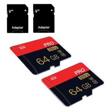 Lot de 2 cartes mémoire Micro SD 64 Go Classe 10 avec adaptateur SD haute vitesse pour tablette, appareil photo, drone