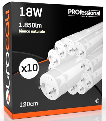 Eurocali 10x Tubes LED 120cm G13 T8 18W 1850 lumen Lumière Blanche Naturelle 4000K Angle de Faisceau 160° - Remplacement Néon