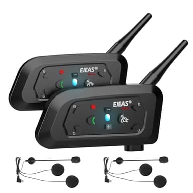EJEAS V6 Intercom Moto Bluetooth, Main Libre Casque Duo pour 6 Conducteurs Système de Communication Interphone Moto avec Suppression Bruit pour Casque Motocyclette/ATV, USB-C (2 Paquets)