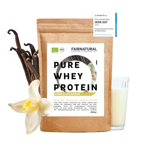 Poudre de protéine de lactosérum BIO Vanille [d'Allemagne] sans soja - Whey shakes protéinés bio de haute qualité " 100% NATURELLE " 600g de poudre de protéine de lactosérum bio de première qualité