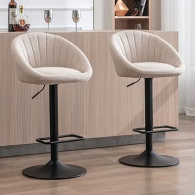 Ya-Home Tabourets de Bar Moderne Lot de 2 Chaise Bar Tissu Réglable en Hauteur, Chaise Haute Cuisine Confortable, Beige