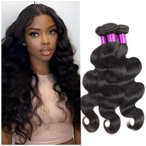 Cheveux Bresilienne lot 3 avec Closure Tissage Naturel pour Cheveux Humain Meches bresiliennes cheveux humain avec Closure Body Wave Humain Hair Bundles (22 22 22 Inch/210g)