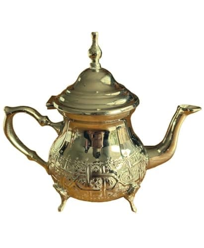 Théière Marocaine en laiton Maillechort Doré – 350 ml Gravée à la Main, Design Classique de Fès - haute qualité artisanal