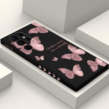 LEECG pour Samsung Galaxy S22 Ultra 5G Coque Étui en Silicone Liquide Anti Empreintes Digitales avec Motif de Fleur Stylisé pour Samsung S22 Ultra 5G Coque-Noir 3