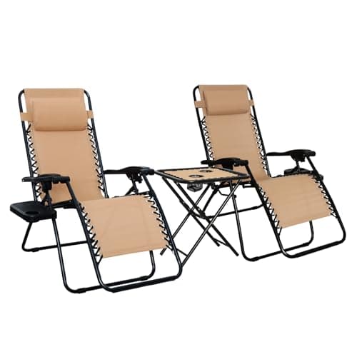 Amazon Basics Lot de 2 fauteuils relax pliants avec table d’appoint Beige