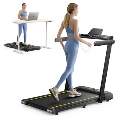 Home Treadmill,Tapis de Course 2 en 1,Walking Pad 16 km/h,2.5HP,Tapis Roulant électrique Pliant,Extra Large 42cm, Double écran LED, 12 programmes de Course,Mesure de la fréquence Cardiaque,APP
