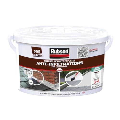 Rubson Revêtement Anti-Infiltrations Stop fuite Blanc 1 kg, pour réparation & étanchéité de toitures inclinées & plates, Résine silicone imperméable & anti-fissures