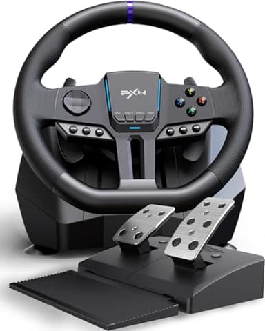 PXN V900 Gen2 Volant de Jeu à Pédales Hall - 16 Bit, 280mm, 270°/900°, Retour de Vibration, Palettes, App Compagnon, Pinces de Fixation - Volant de Course pour PC, Xbox, PS4, PS3 et Switch