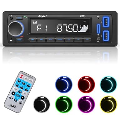 Autoradio Bluetooth 5.0, Avylet 1 DIN Radio Voiture, Bouton Lumineux 7 Couleurs, Supporte Les Mains Libres/FM/AUX-in/U Disk/Remote Control, 60W X 4, Chargement Rapide