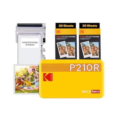 Imprimante photo portable KODAK Mini 2 Retro 4PASS (5,3 x 8,6 cm) + paquet de 68 feuilles, jaune