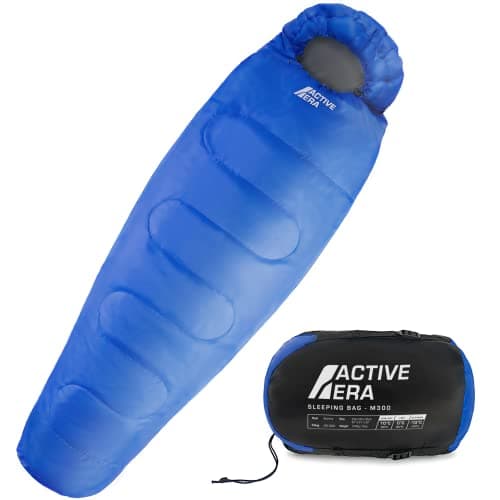 Active Era Sac de Couchage Sarcophage Professionnel, 300GSM, 3-4 Saisons, Température Extrême, Duvet Adulte Compact pour Camping, Randonnée et Extérieur, avec Capuche, Cordon de Serrage et Collier