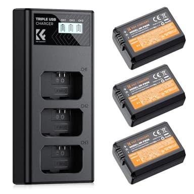 K&F Concept NP-FW50 Batterie 3 x 1100mAh Batteries et 3 Fentes Écran LCD Chargeur Compatible avec Sony ZV-E10, Alpha A6000 A6300 A6400 A6500 A5000 A5100 A7 A7II A7R A7RII A7S A7SII RX10 II III Caméras