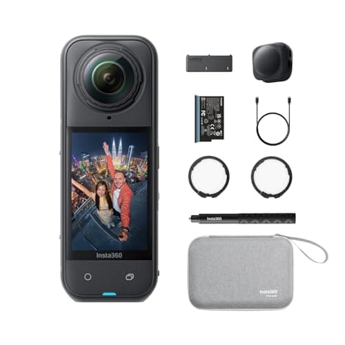Insta360 X5 Pack Essentiels - caméra d'action 360° 8K étanche, Basse lumière de Pointe, Perche à Selfie Invisible, objectifs Robustes et remplaçables, 3h d'autonomie, Pare-Vent intégré, stabilisation