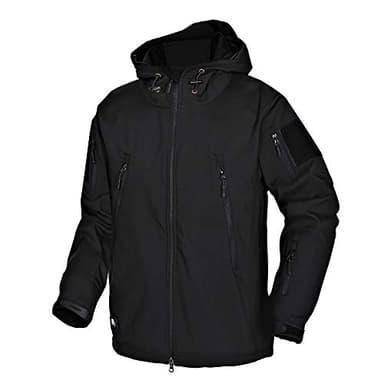 Wuzfully Homme Softshell Veste Militaire Tactique Imperméable Hiver Polaire Capuche Manteau avec Poches Multifonctions Noir Taille L