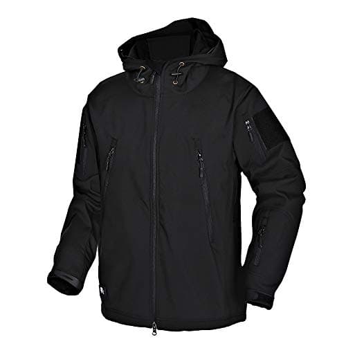 Wuzfully Homme Softshell Veste Militaire Tactique Imperméable Hiver Polaire Capuche Manteau avec Poches Multifonctions Noir Taille XL