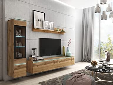PIASKI Ensemble de meubles de salon Vera I, éclairage LED en option, ensemble de meubles de salon, différentes couleurs (Wotan, sans éclairage LED VRB0001