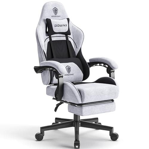 Dowinx Chaise Gaming Ergonomique, Fauteuil Gamer en Tissu Respirant avec Coussin Confortable à Ressorts Ensachés, Siège Gaming Massant avec Appui-Tête et Repose-Pieds Rétractable, 150 kg, Noir et Gris