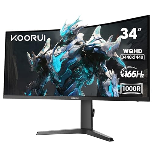 KOORUI Gaming Monitor 34 Pouces incurvé, 1440P 165Hz 1ms WQHD, FreeSync Compatible avec G-Sync, HDMI 2.0 Display Port, 1000R HDR 400, réglable en Hauteur, VESA Mountable, Eye Care, Noir
