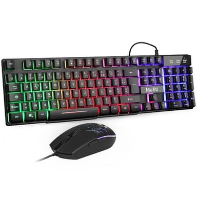 Mafiti Ensemble Clavier et Souris 2-en-1 Gamer, AZERTY FRANÇAIS, Mini Clavier Ultra-Compact Rétroéclairé RGB 104 Touches, Souris Légère 6 Boutons 3200 DPI pour PC Mac PS5 Xbox