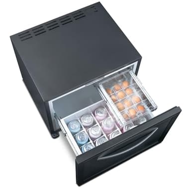 SMETA Frigo à Tiroir 45L,12V/220V Frigo Camping Car, avec LED et Contrôle Mécanique, Silencieux (<40dB) pour Camping/Bureau/Maison, 0 °C à 15 °C, Noir