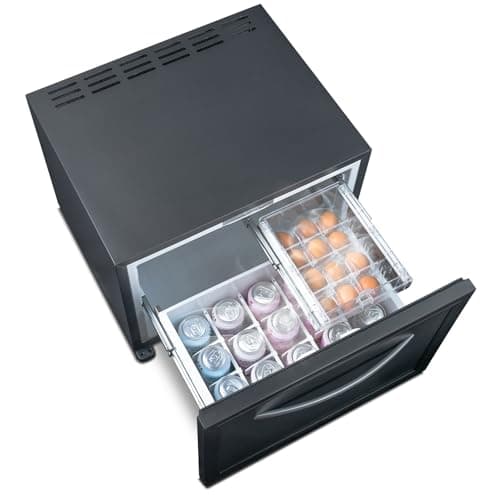 SMETA Frigo à Tiroir 45L,12V/220V Frigo Camping Car, avec LED et Contrôle Mécanique, Silencieux (<40dB) pour Camping/Bureau/Maison, 0 °C à 15 °C, Noir