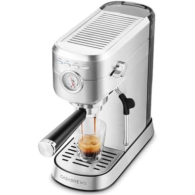 CASABREWS Machine à Cafetière Expresso avec buse à Mousse de lait Puissante, 20Bars Cafetière et Machine à Cappuccino avec Manomètre, Réservoir de 1 L, Boîtier en métal, Acier inoxydable