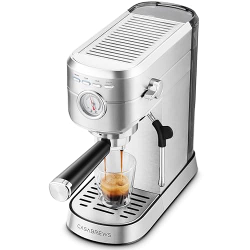 CASABREWS Machine à Cafetière Expresso avec buse à Mousse de lait Puissante, 20Bars Cafetière et Machine à Cappuccino avec Manomètre, Réservoir de 1 L, Boîtier en métal, Acier inoxydable