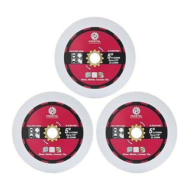 FOCSTOL Disque Diamant Verre 125mm - 3 pièces Double Face Coupe Meulage Lame Scie Diamant pour Verre Jade Cristal Vin avec un Alésage 22,23mm x 15,875mm