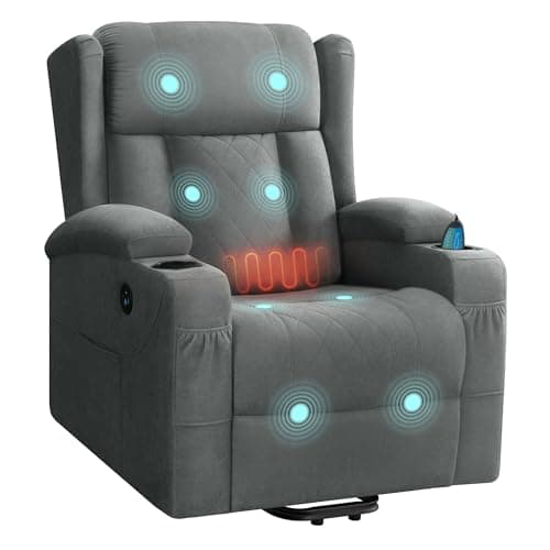 WOLTU Fauteuil Relax Électrique, Fauteuil Massant, Aide à la Verticalisation, Massage, Chauffage, Repose-Pieds, Poches, Porte-gobelet, Port USB, Tissu Éponge, Gris, SKS61gr
